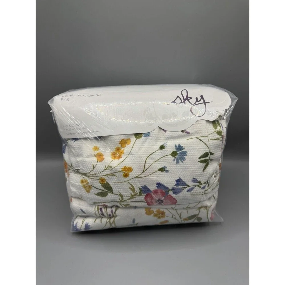 Sky Wildflowers Cotton KING Duvet Cover & 2 KING Shams NEW